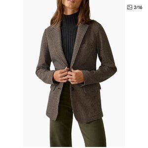 Faherty Blazer Womens XS Brown Mocha Houndstooth Inlet Stretch Workwear Jacket